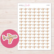 Peach Airplane Planner Stickers | I-10222 — 5 × 7 inch sheet and enlarged sticker detail