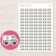 Yellow Accent Ambulance Planner Stickers | I-10223 — 5 × 7 inch sheet and enlarged sticker detail