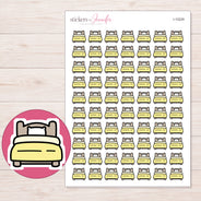 Yellow Single Bed Planner Stickers | I-10229 — 5 × 7 inch sheet and enlarged sticker detail