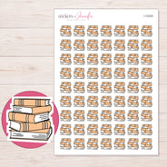 Peach Stack of Books Planner Stickers | I-10230 — 5 × 7 inch sheet and enlarged sticker detail