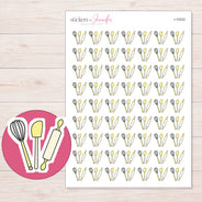 Yellow Baking Utensils Planner Stickers | I-10232 — 5 × 7 inch sheet and enlarged sticker detail