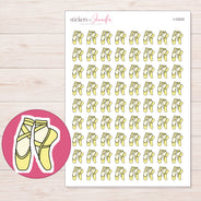 Yellow Ballet Shoes Planner Stickers | I-10233 — 5 × 7 inch sheet and enlarged sticker detail