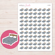 Gray Double Bed Planner Stickers | I-10238 — 5 × 7 inch sheet and enlarged sticker detail