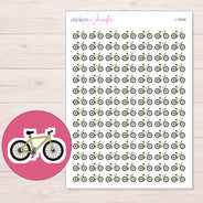 Yellow Bicycle Planner Stickers | I-10240 — 5 × 7 inch sheet and enlarged sticker detail
