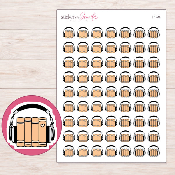 Apricot Audiobook Books Planner Stickers | I-1025 — enlarged contour-cut detail