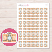 Peach Camera Planner Stickers | I-10261 — 5 × 7 inch sheet and enlarged sticker detail
