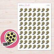 Yellow Film Reel Planner Stickers | I-10262 — 5 × 7 inch sheet and enlarged sticker detail