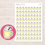 Yellow Holiday Hot Chocolate Planner Stickers | I-10268 — 5 × 7 inch sheet and enlarged sticker detail