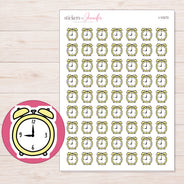 Yellow Alarm Clock Planner Stickers | I-10272 — 5 × 7 inch sheet and enlarged sticker detail
