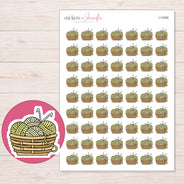 Basket of Yellow Yarn Planner Stickers | I-10280 — 5 × 7 inch sheet and enlarged sticker detail