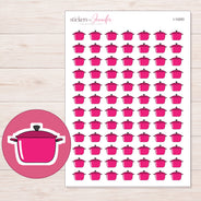 Pink Lidded Cooking Pot Planner Stickers | I-10283 — 5 × 7 inch sheet and enlarged sticker detail
