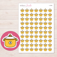 Yellow Slow Cooker Planner Stickers | I-10284 — 5 × 7 inch sheet and enlarged sticker detail