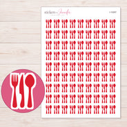 Red Cutlery Planner Stickers | I-10287 — 5 × 7 inch sheet and enlarged sticker detail