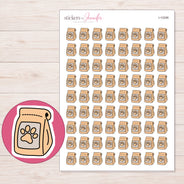 Peach Dog Food Bag Planner Stickers | I-10296 — 5 × 7 inch sheet and enlarged sticker detail