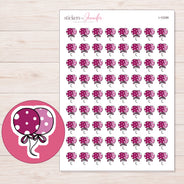 Pink Polka Dot Balloons Planner Stickers | I-10299 — 5 × 7 inch sheet and enlarged sticker detail