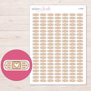 Peach Doodle Heart Bandage Planner Stickers | I-10300 — 5 × 7 inch sheet and enlarged sticker detail