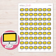 Yellow Screen Doodle Computer Planner Stickers | I-10302 — 5 × 7 inch sheet and enlarged sticker detail