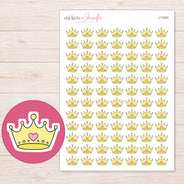 Yellow Heart Crown Planner Stickers | I-10303 — 5 × 7 inch sheet and enlarged sticker detail