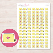 Yellow Heart Laptop Planner Stickers | I-10306 — 5 × 7 inch sheet and enlarged sticker detail