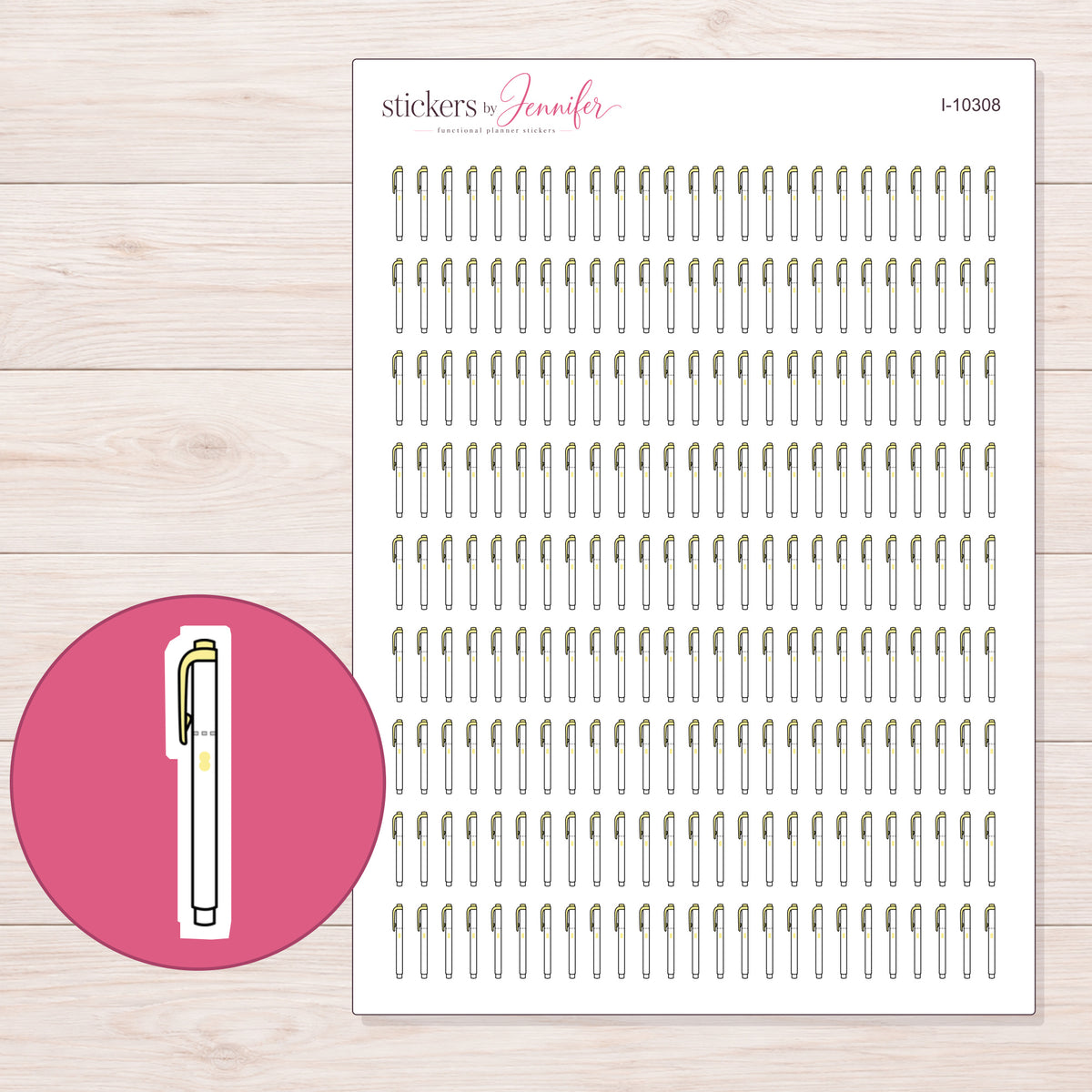 Yellow Accent Highlighter Planner Stickers | I-10308 — 5 × 7 inch sheet and enlarged sticker detail
