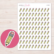 Yellow Doodle Pencil Planner Stickers | I-10309 — 5 × 7 inch sheet and enlarged sticker detail
