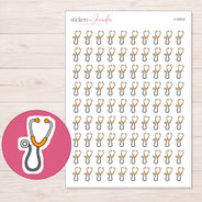 Orange Accent Stethoscope Planner Stickers | I-10310 — 5 × 7 inch sheet and enlarged sticker detail