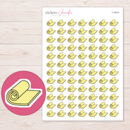 Yellow Rolled Yoga Mat Planner Stickers | I-10312 — 5 × 7 inch sheet and enlarged sticker detail