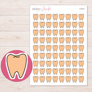 Peach Doodle Tooth Planner Stickers | I-10315 — 5 × 7 inch sheet and enlarged sticker detail