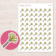 Yellow Duster Planner Stickers | I-10317 — 5 × 7 inch sheet and enlarged sticker detail