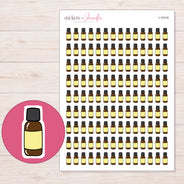 Yellow Label Oil Bottle Planner Stickers | I-10318 — 5 × 7 inch sheet and enlarged sticker detail