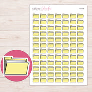 Yellow File Folder Planner Stickers | I-10326 — 5 × 7 inch sheet and enlarged sticker detail