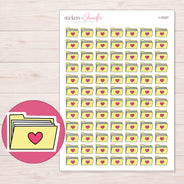 Yellow Heart Folder Planner Stickers | I-10327 — 5 × 7 inch sheet and enlarged sticker detail