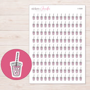 Pink Iced Tea Planner Stickers | I-10329 — 5 × 7 inch sheet and enlarged sticker detail