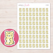 Pale Yellow Gummy Bear Planner Stickers | I-10330 — 5 × 7 inch sheet and enlarged sticker detail