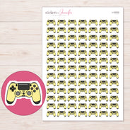 Yellow Game Controller Planner Stickers | I-10332 — 5 × 7 inch sheet and enlarged sticker detail