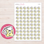 Yellow Game Night Pieces Planner Stickers | I-10333 — 5 × 7 inch sheet and enlarged sticker detail