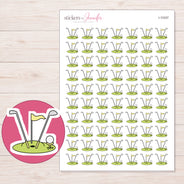 Golf Clubs and Green Planner Stickers | I-10337 — 5 × 7 inch sheet and enlarged sticker detail