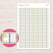 Open Yellow Disc Planner Stickers | I-10342 — 5 × 7 inch sheet and enlarged sticker detail