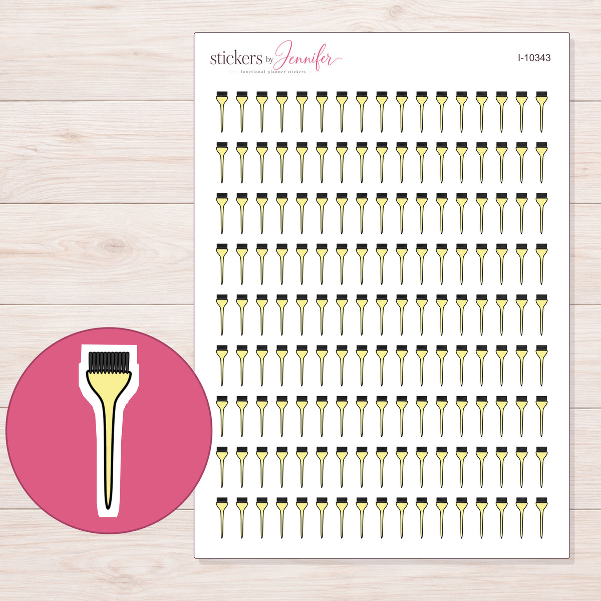 Yellow Hair Color Brush Planner Stickers | I-10343 — 5 × 7 inch sheet and enlarged sticker detail
