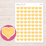 Golden Yellow Heart Planner Stickers | I-10345 — 5 × 7 inch sheet and enlarged sticker detail