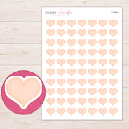 Pastel Peach Heart Planner Stickers | I-10346 — 5 × 7 inch sheet and enlarged sticker detail