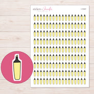 Yellow Highlighter Planner Stickers | I-10347 — 5 × 7 inch sheet and enlarged sticker detail
