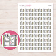Open Yellow Planner Stickers | I-10349 — 5 × 7 inch sheet and enlarged sticker detail
