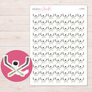 Hockey Sticks and Puck Planner Stickers | I-10350 — 5 × 7 inch sheet and enlarged sticker detail