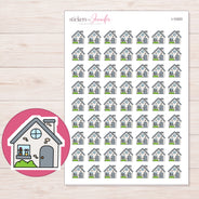 Gray House Planner Stickers | I-10353 — 5 × 7 inch sheet and enlarged sticker detail