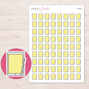 Yellow Tablet Planner Stickers | I-10354 — 5 × 7 inch sheet and enlarged sticker detail