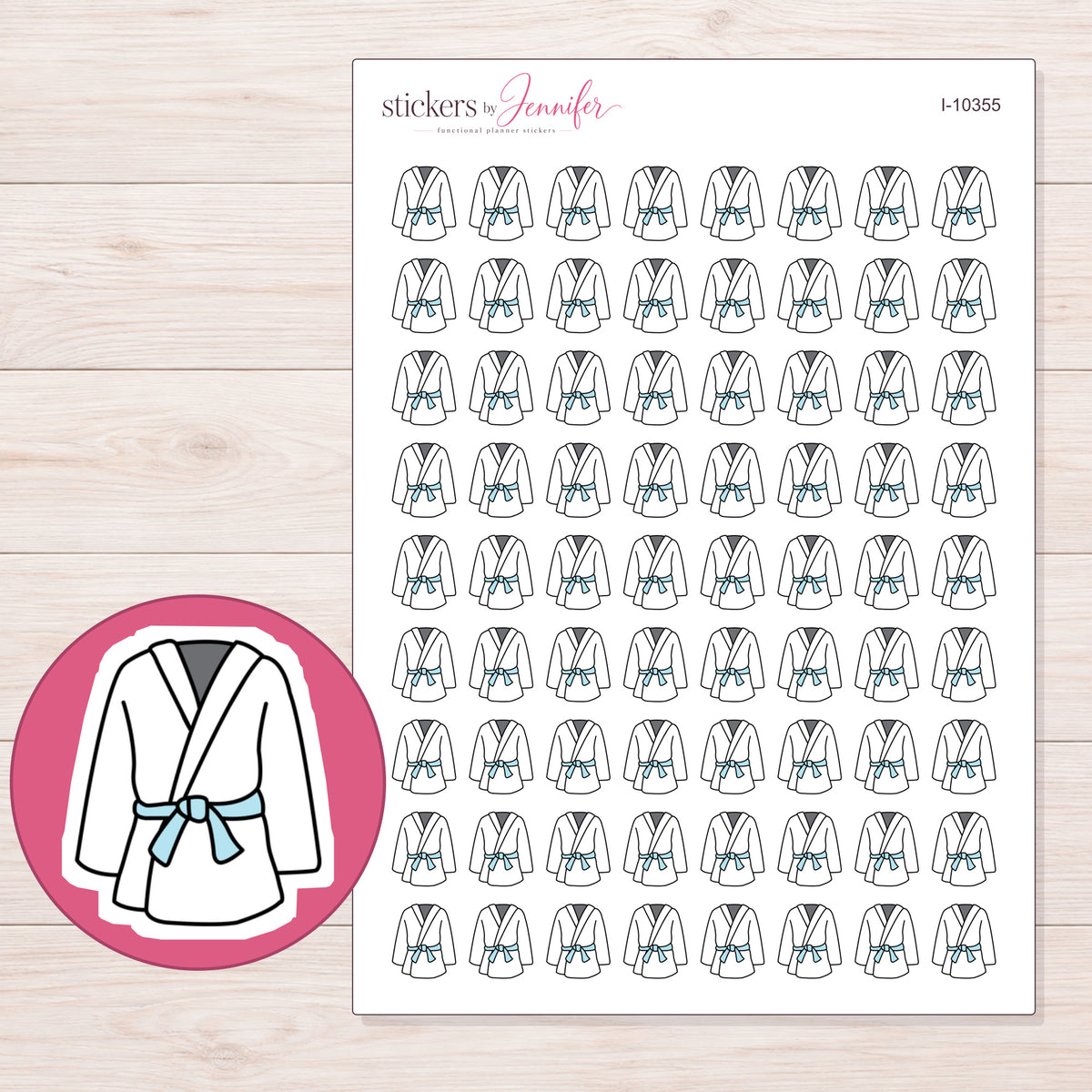 Karate Uniform Planner Stickers | I-10355 — 5 × 7 inch sheet and enlarged sticker detail