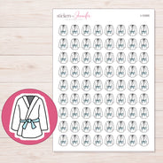 Karate Uniform Planner Stickers | I-10355 — 5 × 7 inch sheet and enlarged sticker detail