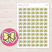Yellow Bow Planner Stickers | I-10356 — 5 × 7 inch sheet and enlarged sticker detail