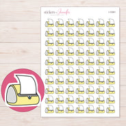Yellow Label Printer Planner Stickers | I-10361 — 5 × 7 inch sheet and enlarged sticker detail